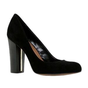 Suede and Leather Round Toe Pumps